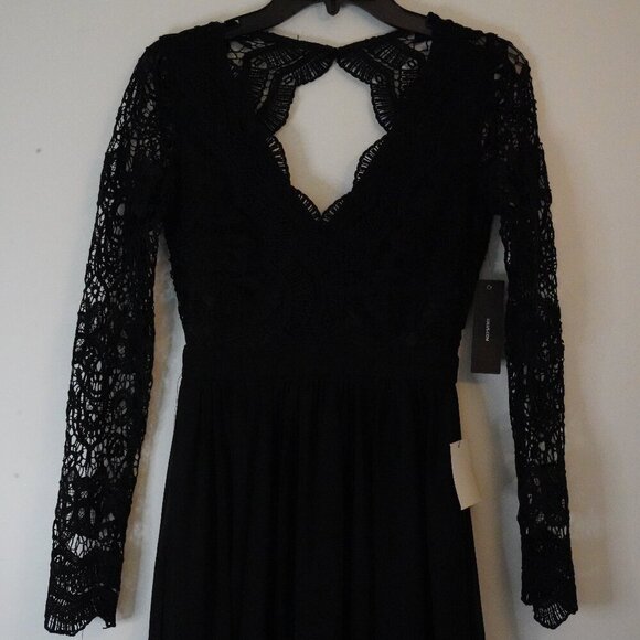 NWT, Lulus, Awaken My Love, Guipure Lace Open Back Long Sleeve Maxi Dress Black - Picture 3 of 6